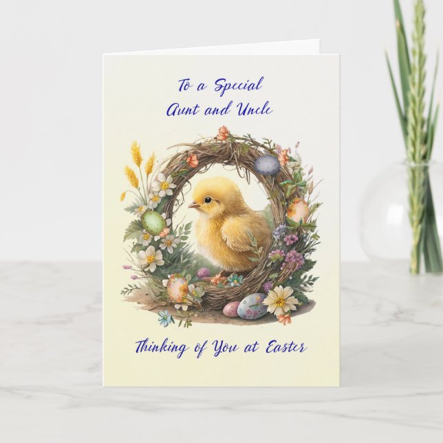 Aunt and Uncle Easter Chick in Grapevine Wreath Card (Front)