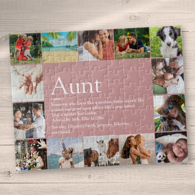 Aunt, Auntie Definition 14 Photo Collage Pink Fun Jigsaw Puzzle (Aunt, Auntie Definition 14 Photo Collage Pink Fun Jigsaw Puzzle)
