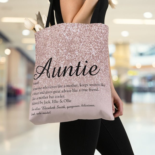 Aunt Auntie Definition Script Rose Gold Glitter Tote Bag (Aunt Auntie Definition Script Rose Gold Glitter Tote Bag)
