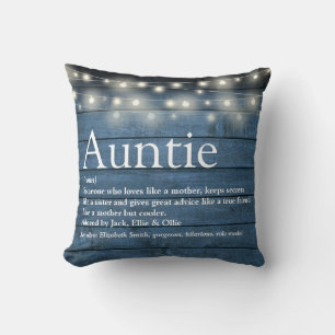 Aunt Auntie Definition String Lights Blue Rustic Cushion