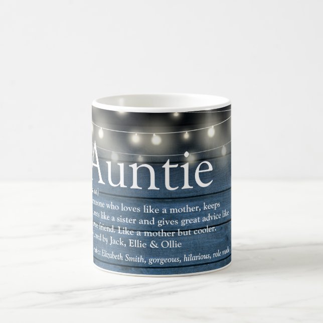 Aunt Auntie Definition String Lights Rustic Blue Coffee Mug (Center)