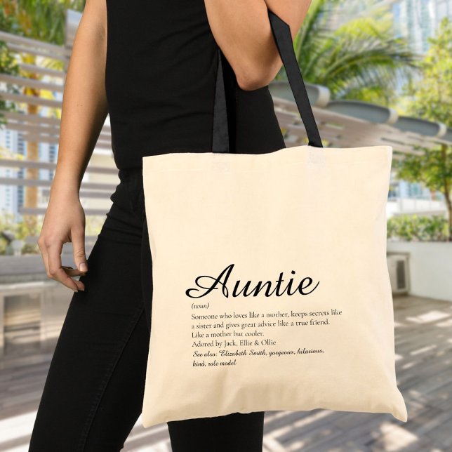 Aunt Auntie Personalised Definition Quote Script Tote Bag (Aunt Auntie Personalized Definition Quote Script Tote Bag)