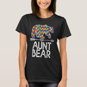 Aunt Bear Autism Awareness Puzzle Piece Autistic W T-Shirt
