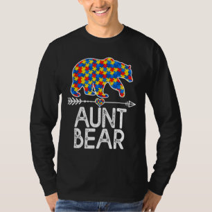 Aunt Bear Autism Awareness Puzzle Piece Autistic W T-Shirt