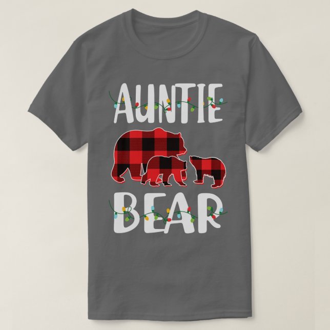 Aunt Bear Red Plaid Christmas Pajama Matching Fami T-Shirt (Design Front)