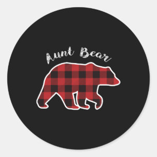 Aunt Bear Women Red Plaid Christmas Pajama Gift Classic Round Sticker