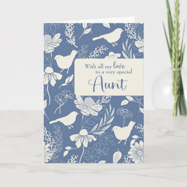 Aunt Birthday Blue Birds and Blossoms  Card (Front)