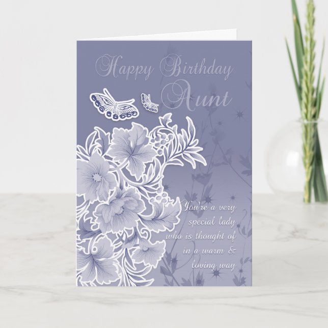 Aunt, Birthday Card With Flowers And Butterflies (Front)