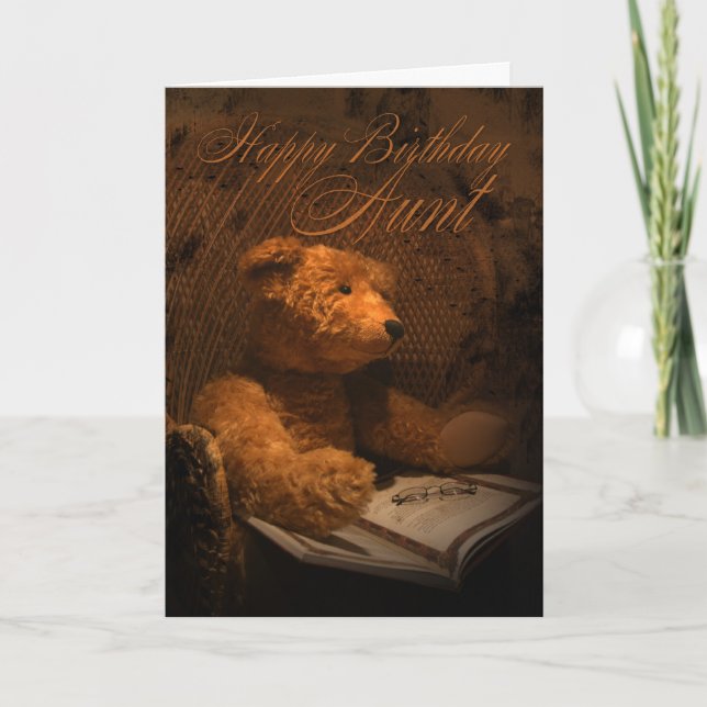 Aunt Birthday Card With Teddy Bear Reading A Book (Front)