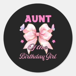 Aunt birthday girl matching coquette pink bow classic round sticker