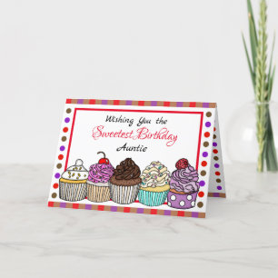 Aunt Birthday Whimsical Cute Cupcakes Card