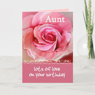 AUNT Birthday with Pink Rose and Lace Card