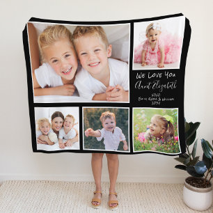 Aunt Black Photo Collage Fleece Blanket