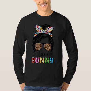 Aunt Bunny Leopard Messy Bun Easter Day Family T-Shirt