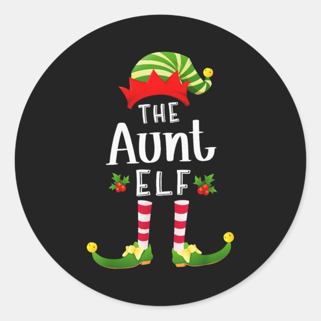 Aunt Christmas Elf Matching Pajama X-mas Party  Classic Round Sticker (Front)