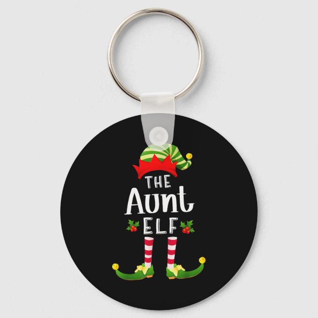 Aunt Christmas Elf Matching Pajama X-mas Party  Key Ring (Front)