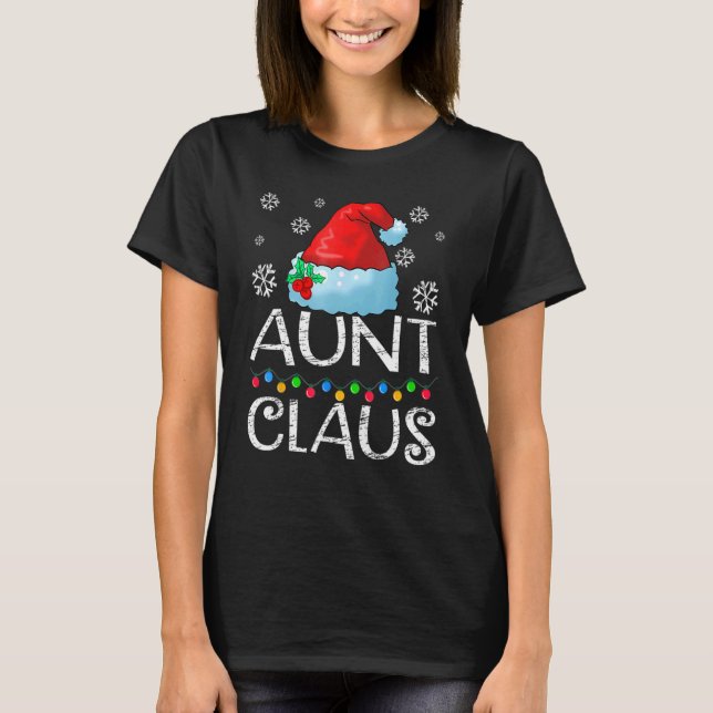 Aunt Claus Santa Hat Christmas Pajama Family Match T-Shirt (Front)