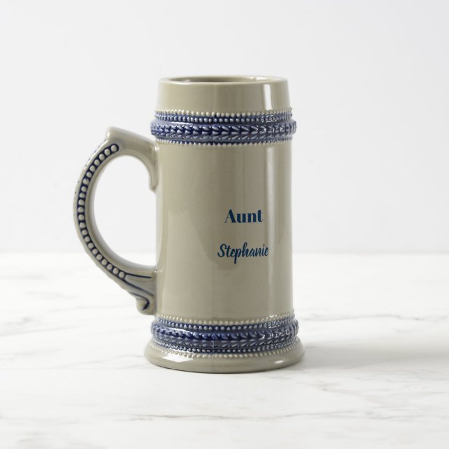 Aunt Custom Name Weddings Blue Text Gift Beer Stein (Left)