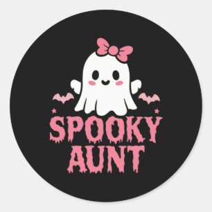 Aunt Family Cute Pink White Ghost Boo Halloween  Classic Round Sticker