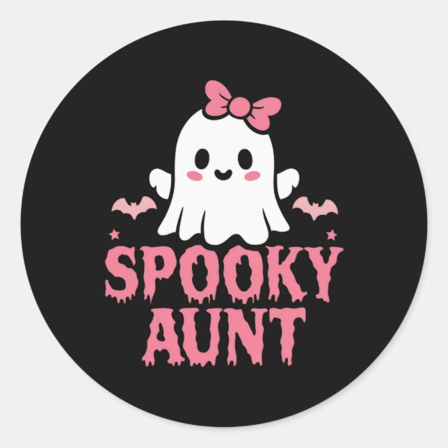 Aunt Family Cute Pink White Ghost Boo Halloween  Classic Round Sticker (Front)