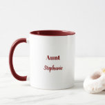 Aunt Gifts Custom Name Burgundy Red White Favour Mug<br><div class="desc">Designed in cute burgundy red,  white colours and text templates for "Aunt" and name which you can customise as you like. You may choose different colours or sizes for the cup and personalise the texts as you like!</div>