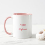 Aunt Gifts Custom Name Salmon Pink White Cute Mug<br><div class="desc">Designed in cute salmon pink,  white colours and text templates for "Aunt" and name which you can customise as you like. You may choose different colours or sizes for the cup and personalise the texts as you like!</div>