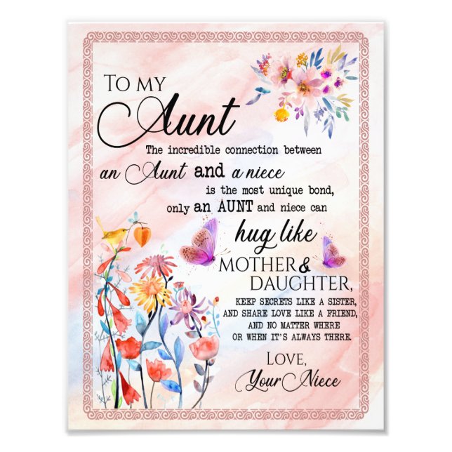 Aunt Gifts | Letter To My Aunt Love From Niece Photo Print (Front)