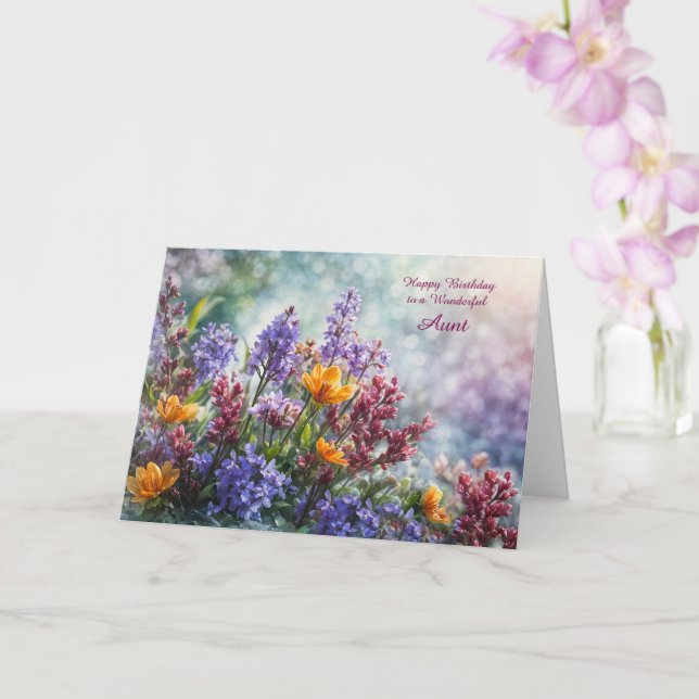 Aunt Happy Birthday with Pretty Flowers Garden  Card (Orchid)