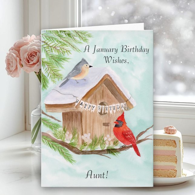 Aunt Happy January Birthday Birds Card (Creator Uploaded)