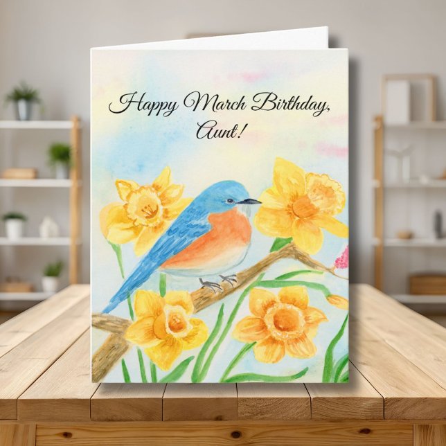 Aunt Happy March Birthday Blue Bird  Card (Creator Uploaded)