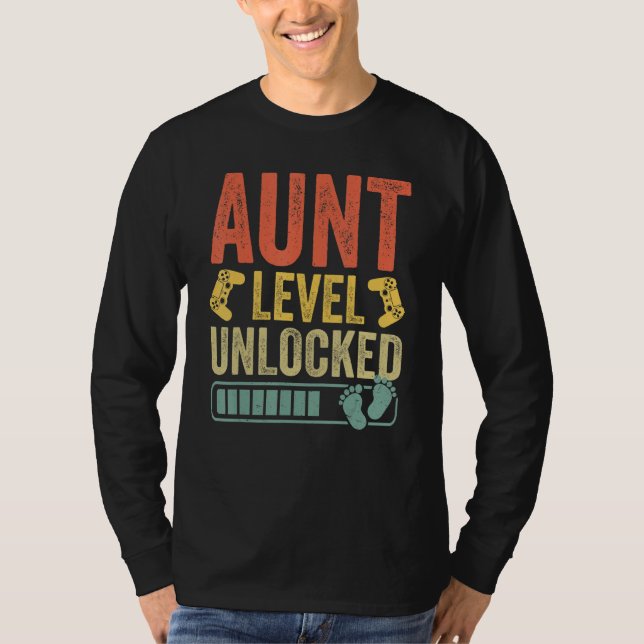 Aunt Level Unlocked 2023 Gamer Pregnancy Aunt Moth T-Shirt (Front)
