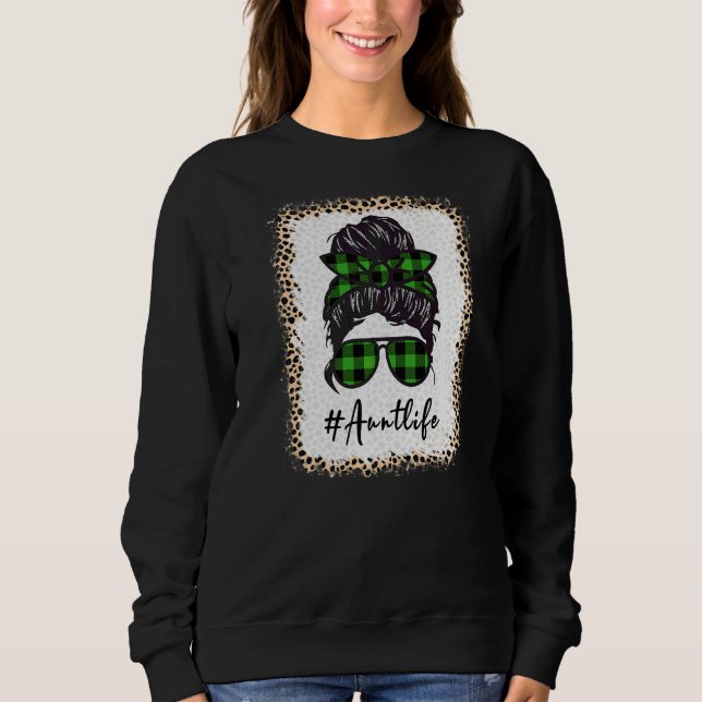 Aunt Life Bleached Auntlife Leopard Messy Bun Moth Sweatshirt (Front)