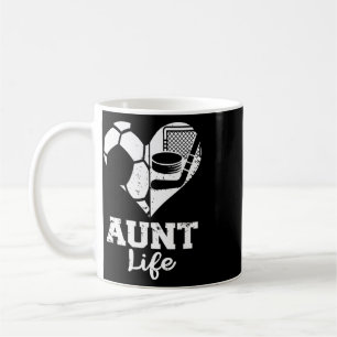 Aunt Life Soccer Hockey Heart Split Sports Game Da Coffee Mug