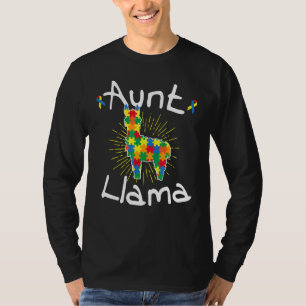 Aunt Llama Puzzle Piece Ribbon Cool Autism Awarene T-Shirt