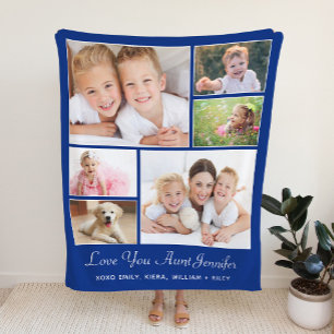 Aunt Love You 6 Photo Collage Blue Sherpa Blanket