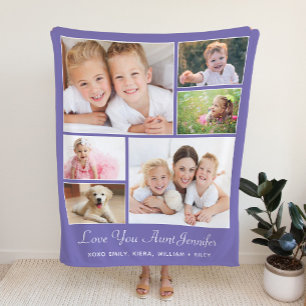 Aunt Love You 6 Photo Collage Purple Sherpa Blanket