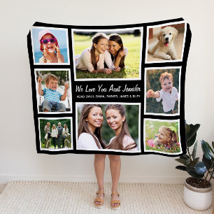 Aunt Love You Photo Collage Black Fleece Blanket