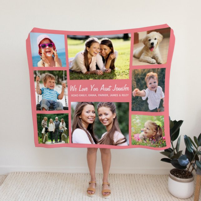 Aunt Love You Photo Collage Personalised Coral Fleece Blanket (Creator Uploaded)