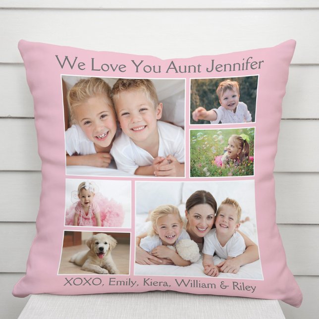 Aunt Love You Photo Collage Pink Cushion (Creator Uploaded)
