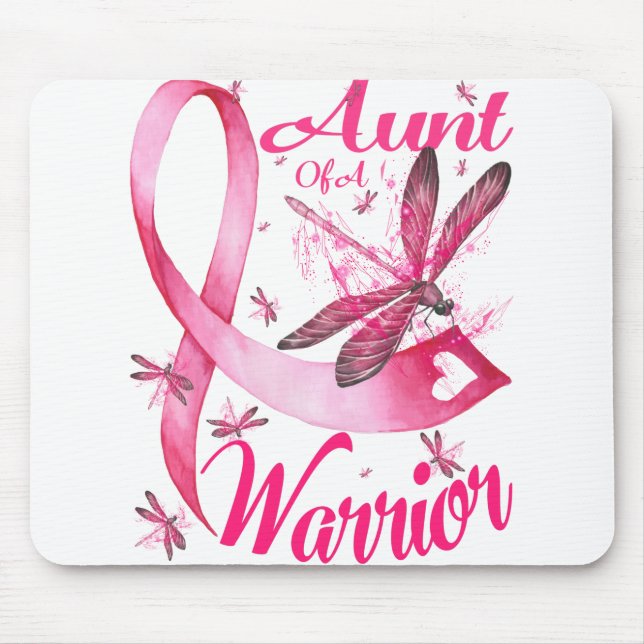 Aunt Of A Warrior Dragonfly Breast Cancer Mouse Pad (Front)