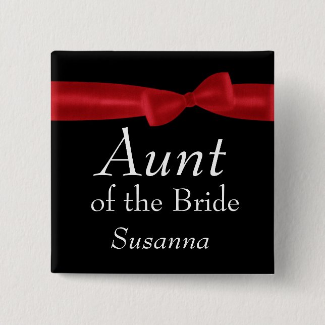AUNT of Bride Red Bow Wedding Custom Name 15 Cm Square Badge (Front)