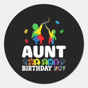 Aunt Of The Birthday Boy Autism Awareness Support Classic Round Sticker