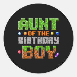 Aunt Of The Birthday Boy Party Video Gamer Pixel N Classic Round Sticker