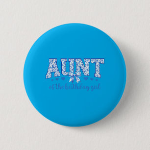 Aunt Of The Birthday Girl Blue Chinoiserie Floral 6 Cm Round Badge