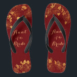 Aunt of the Bride Dark Burgundy & Gold Foliage Jandals<br><div class="desc">These gorgeous Aunt of the Bride dark burgundy and gold foliage flip flops have a dark burgundy background that is adorned with an intricate gold floral greenery pattern and customisable modern typography. The combination of the rich burgundy and the shimmering gold create an elegant and luxurious aesthetic. It's a beautiful...</div>