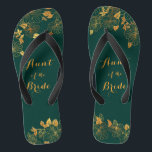 Aunt of the Bride Emerald Green & Gold Wedding Jandals<br><div class="desc">These gorgeous Aunt of the Bride emerald green and gold foliage flip flops feature golden foliage pattern and modern typography on timeless dark green background. It's a beautiful gift for your bridal party. View the collection on this page to find matching items. ♥Customise it with your information. ♥ If you...</div>