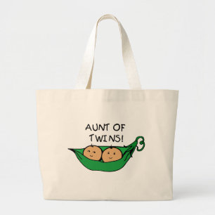 Aunt of Twins Pod Large Tote Bag