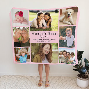 Aunt Photo Collage Pink Sherpa Blanket
