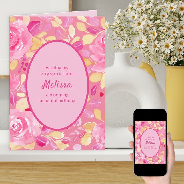 Aunt Pink Yellow Personalized Floral Birthday Card (Creator Uploaded)