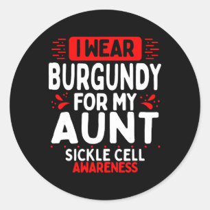 Aunt Sickle Cell Awareness Family Burgundy Ribbon  Classic Round Sticker
